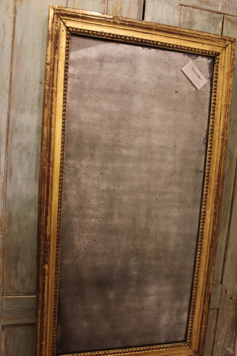 48 X 91 Cm Louis XVI Rectangle Pearl Mirror, Gilded Wood, Mercury Glass-photo-7