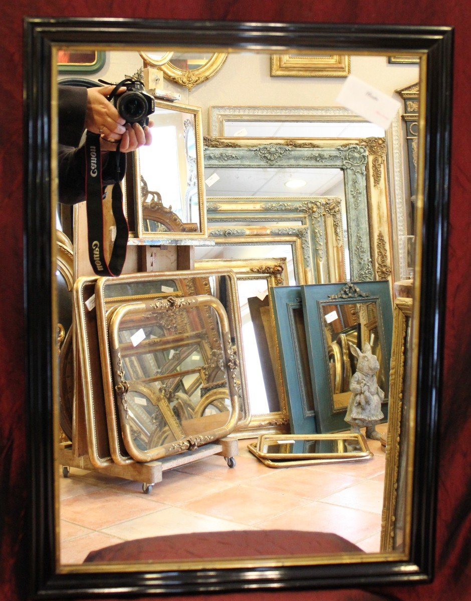 50 X 70 Cm Miroir Rectangle, Bois Laqué Noir , Filet Or, Napoléon III