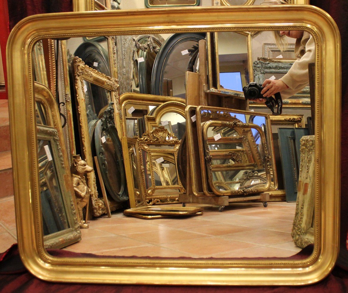 81 X 97 Cm Paire De Miroirs Louis Philippe Perlés, Feuille d'Or-photo-2