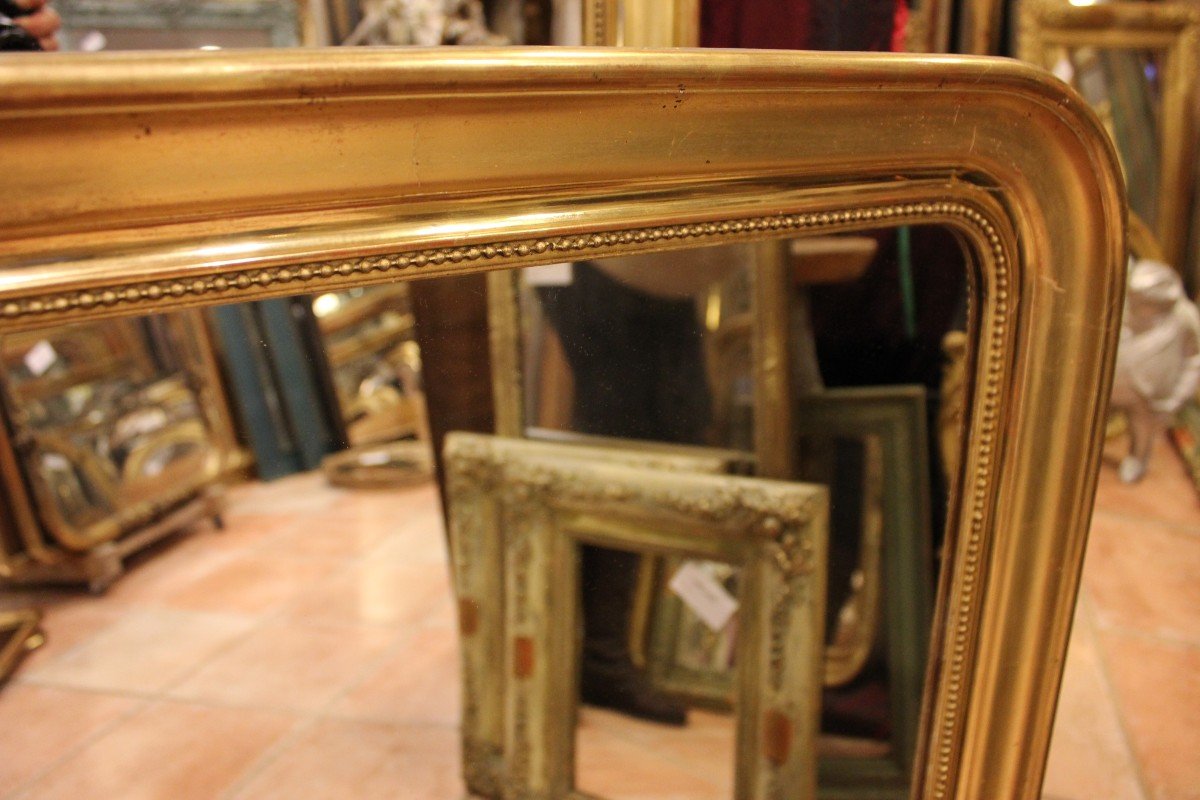 81 X 97 Cm Pair Of Louis Philippe Beaded Mirrors, Gold Leaf-photo-3