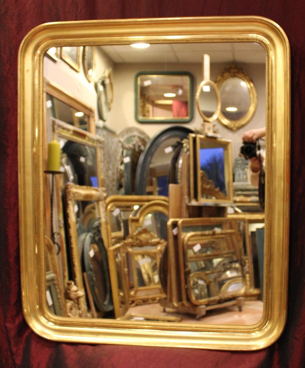 81 X 97 Cm Paire De Miroirs Louis Philippe Perlés, Feuille d'Or-photo-4