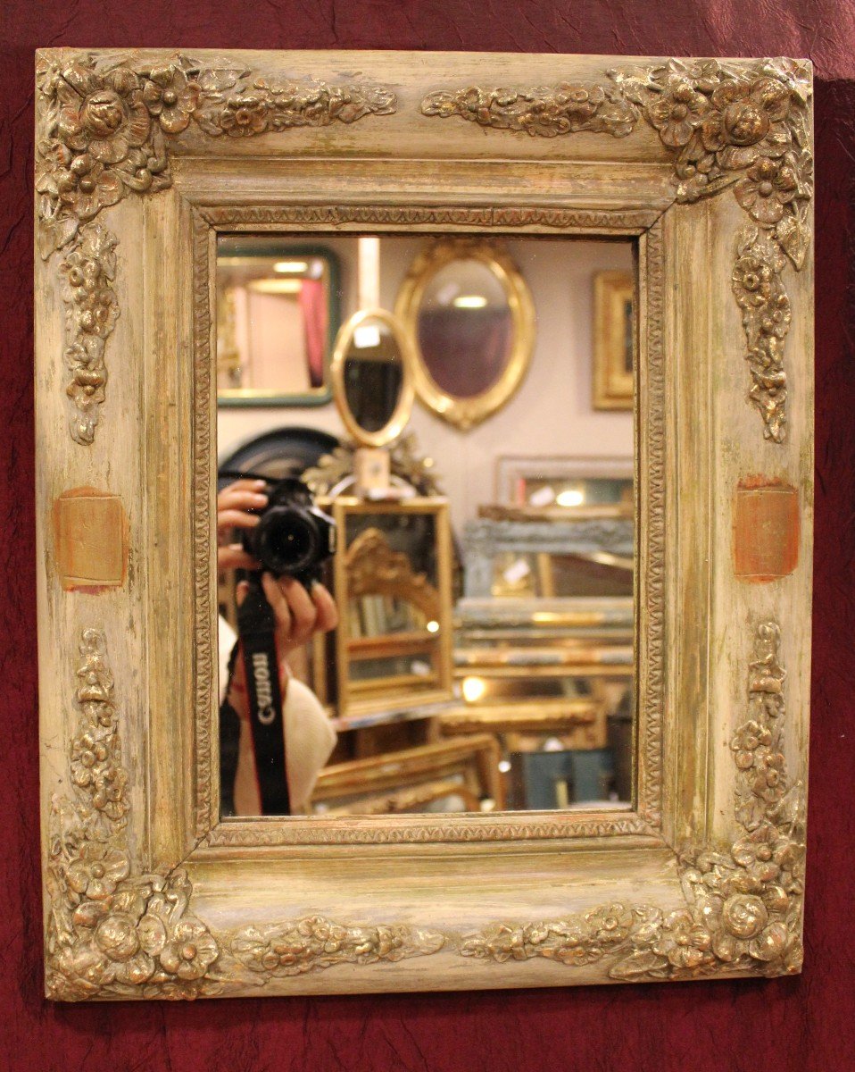 40 X 49 Cm Pair Of Rectangle Mirrors Restoration, Patina And Gold Leaf-photo-2