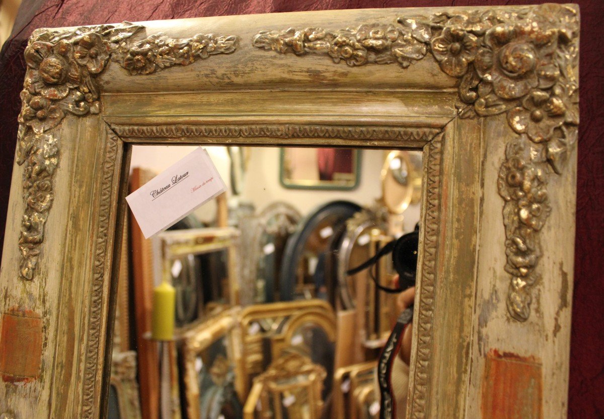 40 X 49 Cm Pair Of Rectangle Mirrors Restoration, Patina And Gold Leaf-photo-5