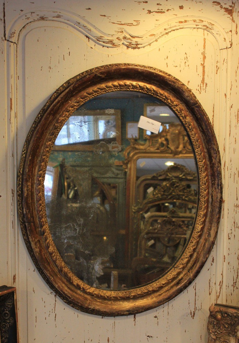 68 X 81 Cm Rare Oval Mirror, XVII, Louis XIV Period-photo-2