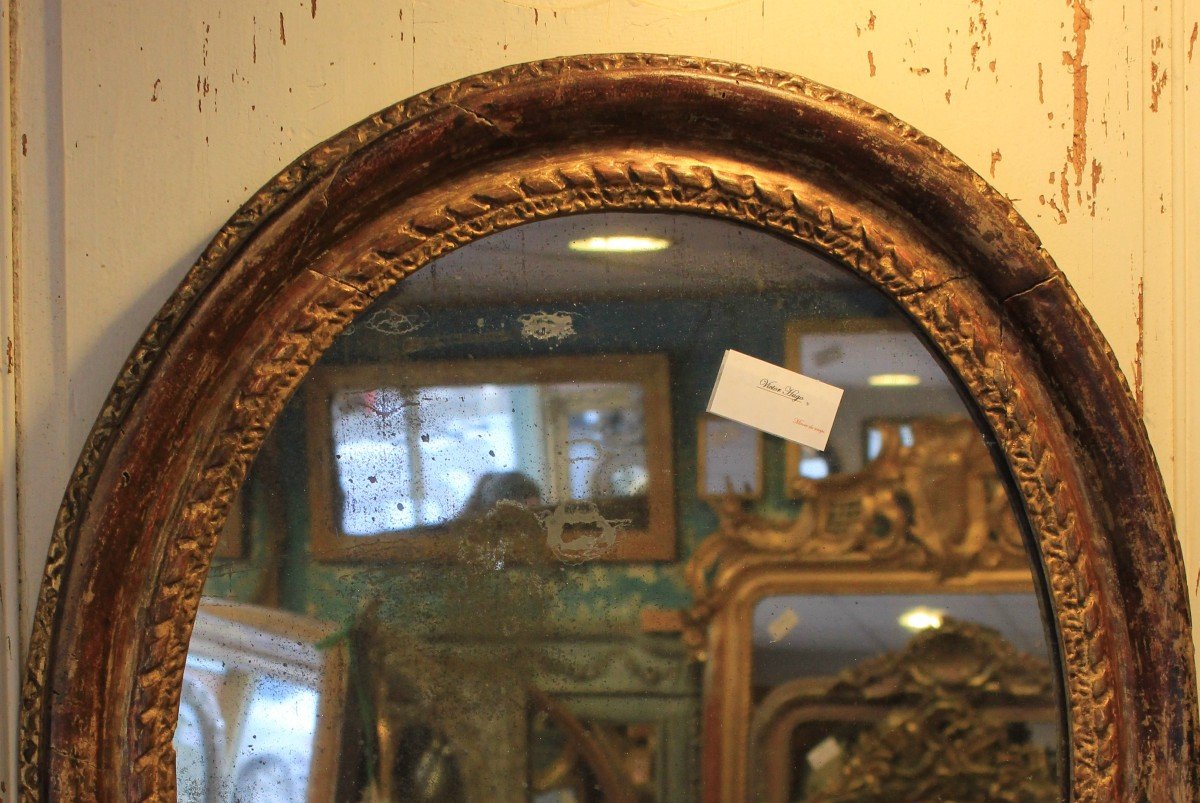 68 X 81 Cm Rare Oval Mirror, XVII, Louis XIV Period-photo-3