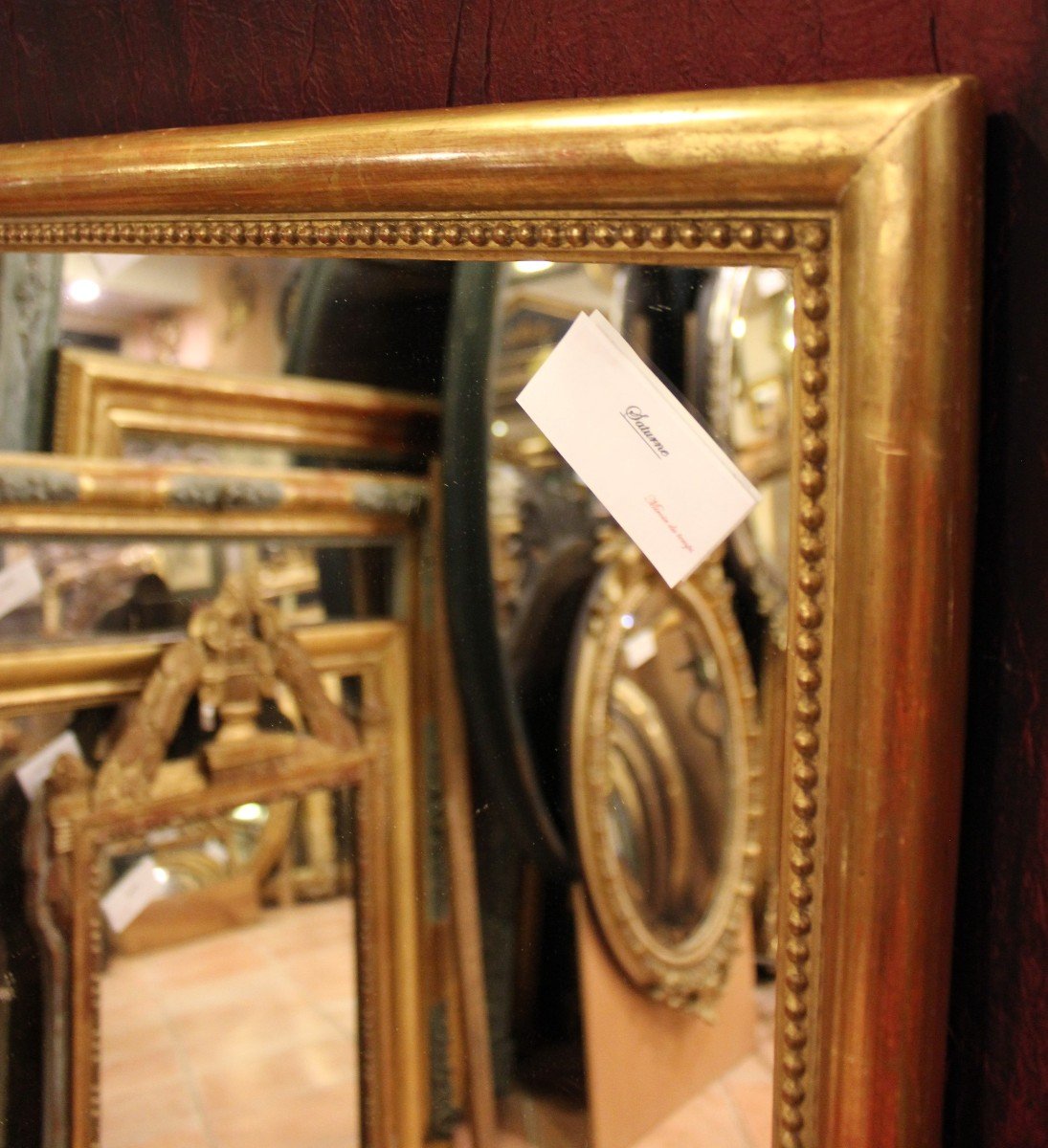 59 X 70 Cm Rectangle Mirror Half Beaded, Original Gold Leaf-photo-4