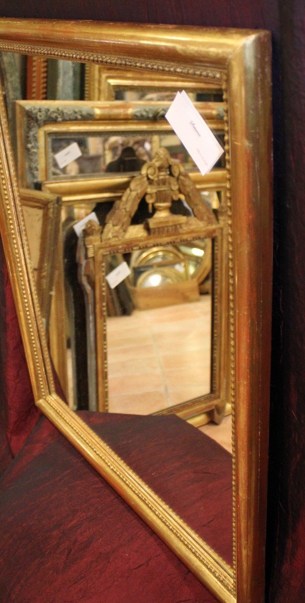 59 X 70 Cm Rectangle Mirror Half Beaded, Original Gold Leaf-photo-6