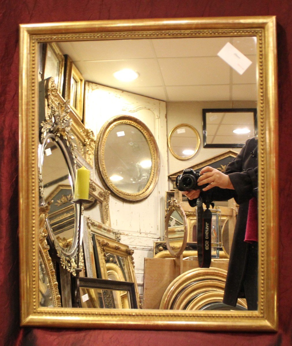 59 X 70 Cm Rectangle Mirror Half Beaded, Original Gold Leaf