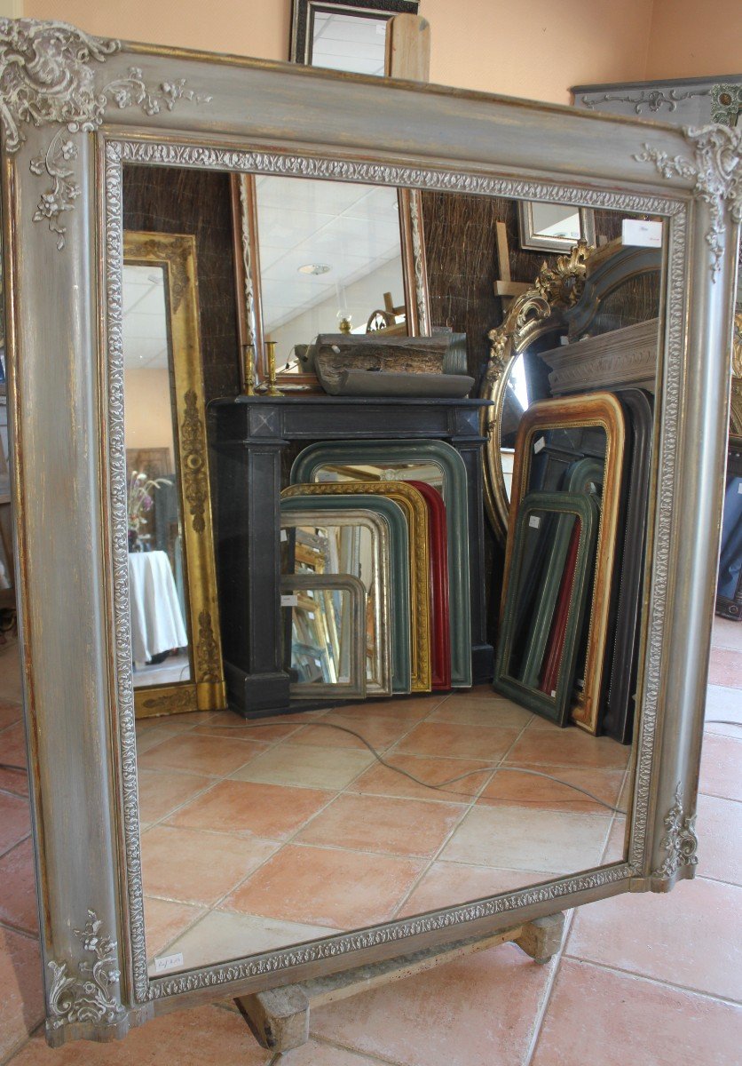 110 X 124 Cm Antique Fireplace Mirror Patinated Restoration