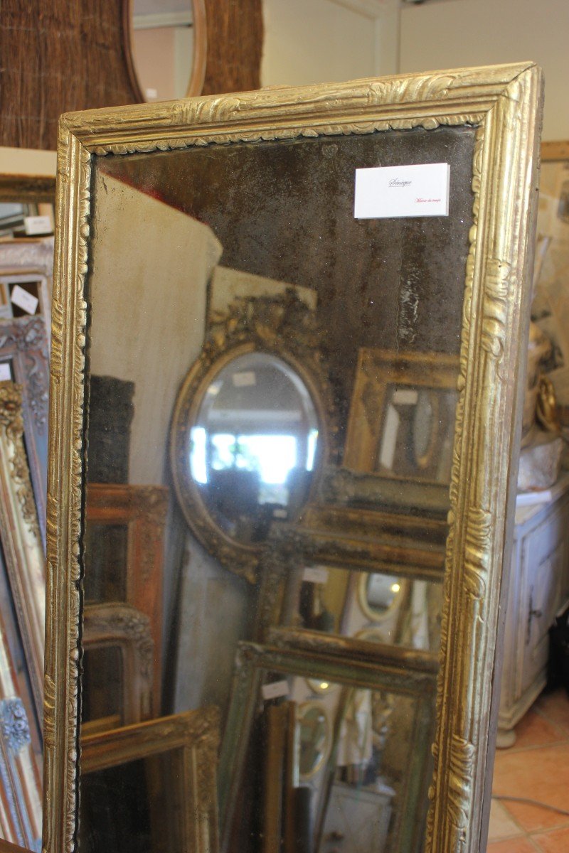 42 X 77 Cm Louis XVI Gilded Wood Mirror, Mercury Glass-photo-5