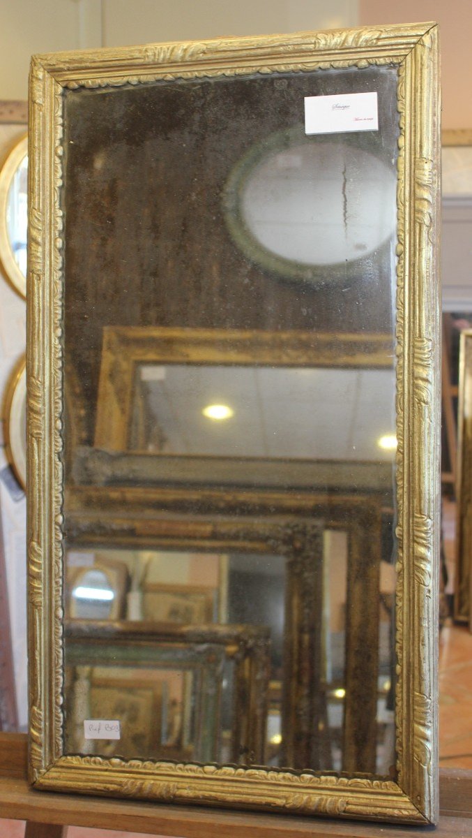 42 X 77 Cm Louis XVI Gilded Wood Mirror, Mercury Glass