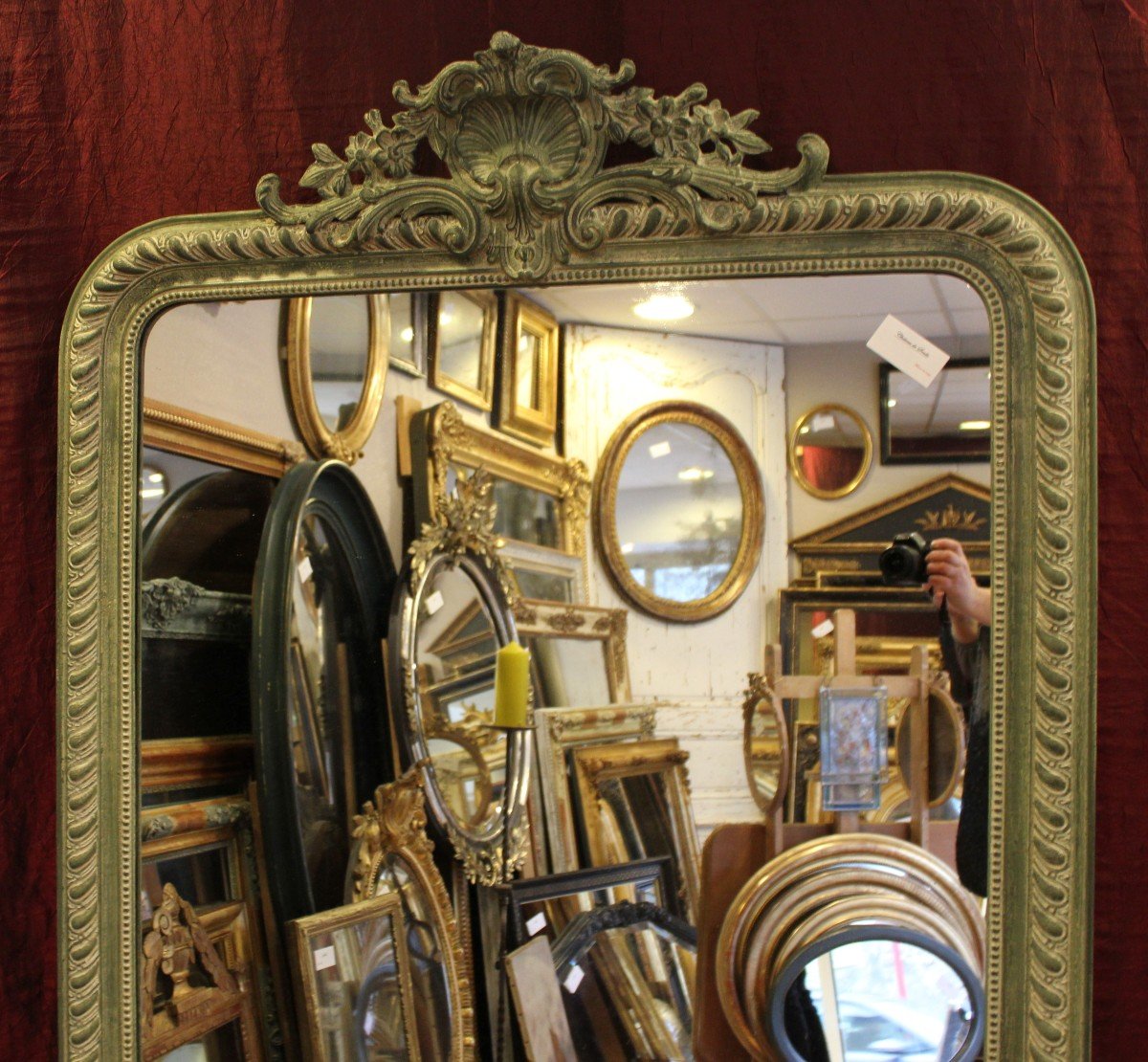 108 X 185 Cm Grand Miroir Ancien Napoléon III Patiné -photo-2