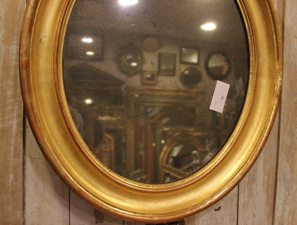 60 X 70 Cm Miroir Ovale Louis Philippe Doré, Glace Mercure-photo-3