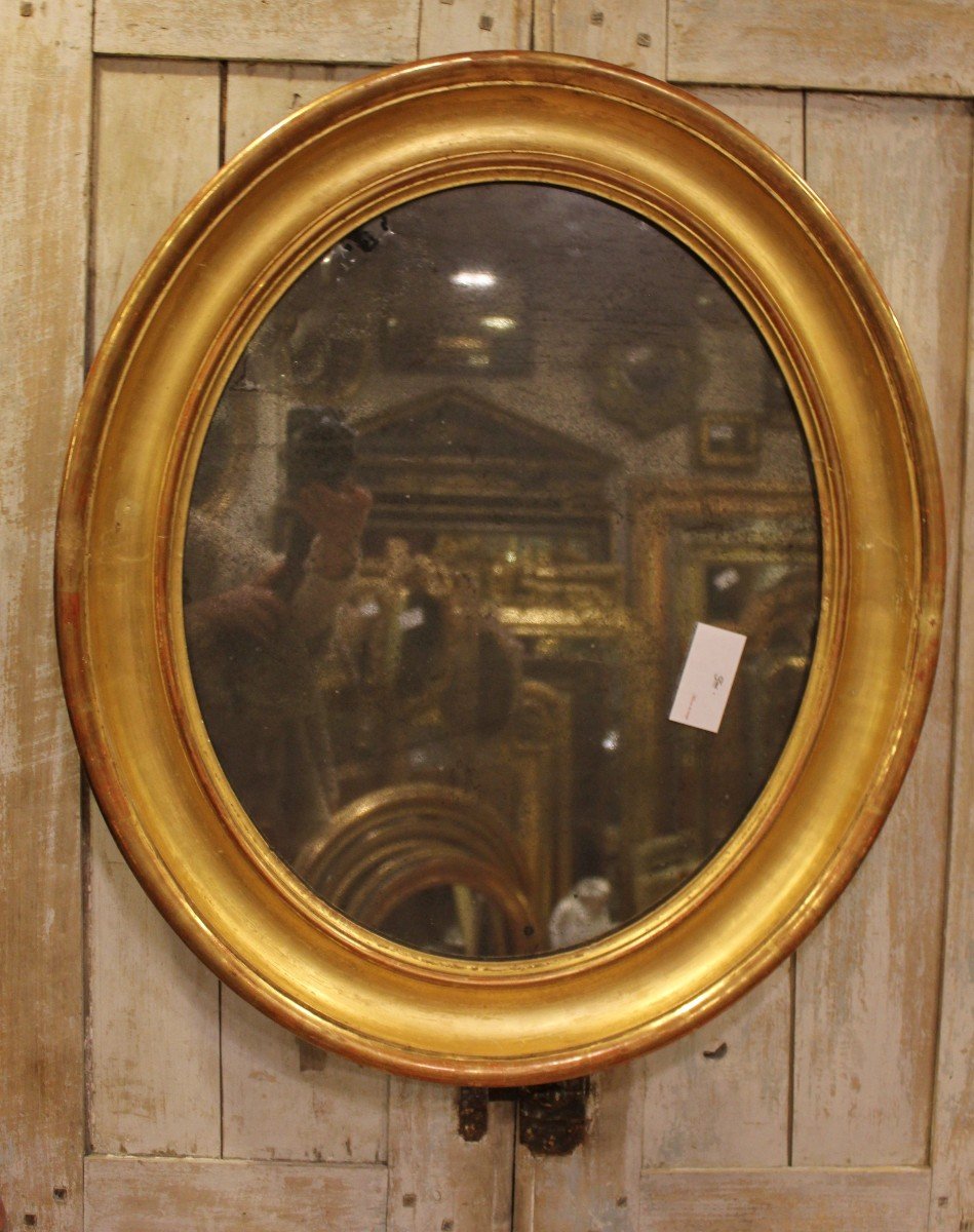 60 X 70 Cm Miroir Ovale Louis Philippe Doré, Glace Mercure