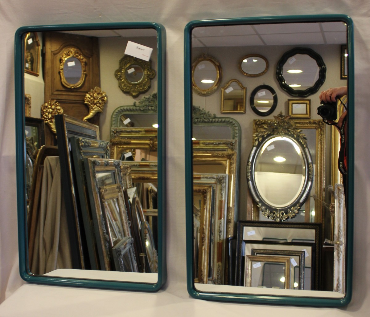 43 X 74 Cm Pair Of 70s Mirrors By Schönbuch, Emerald Blue