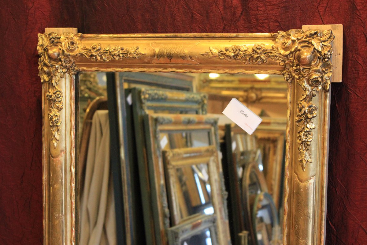 63 X 130 Cm Antique Restoration Rectangle Mirror, Gold Leaf, Mercury Glass-photo-1