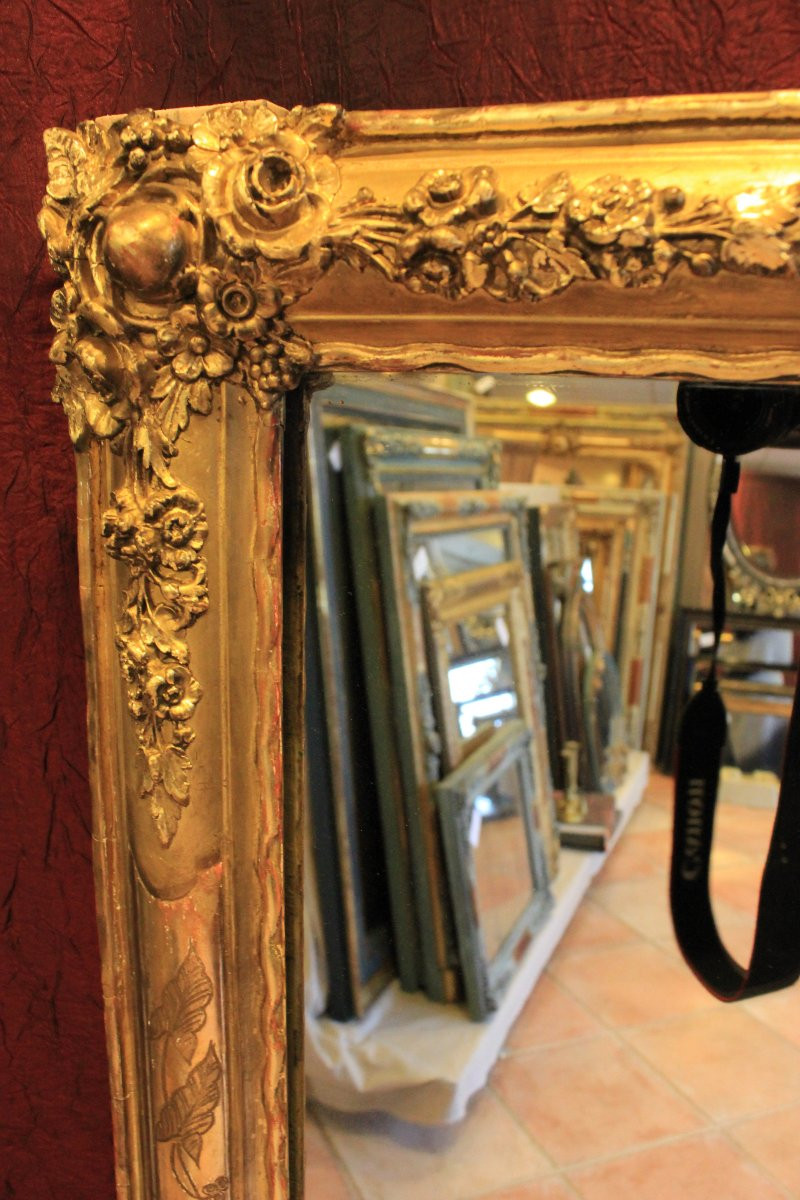 63 X 130 Cm Antique Restoration Rectangle Mirror, Gold Leaf, Mercury Glass-photo-2