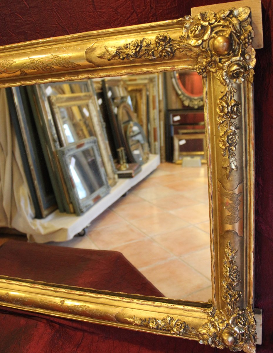 63 X 130 Cm Miroir Ancien Restauration horizontale, Feuille d&#039;Or, Glace Mercure-photo-7