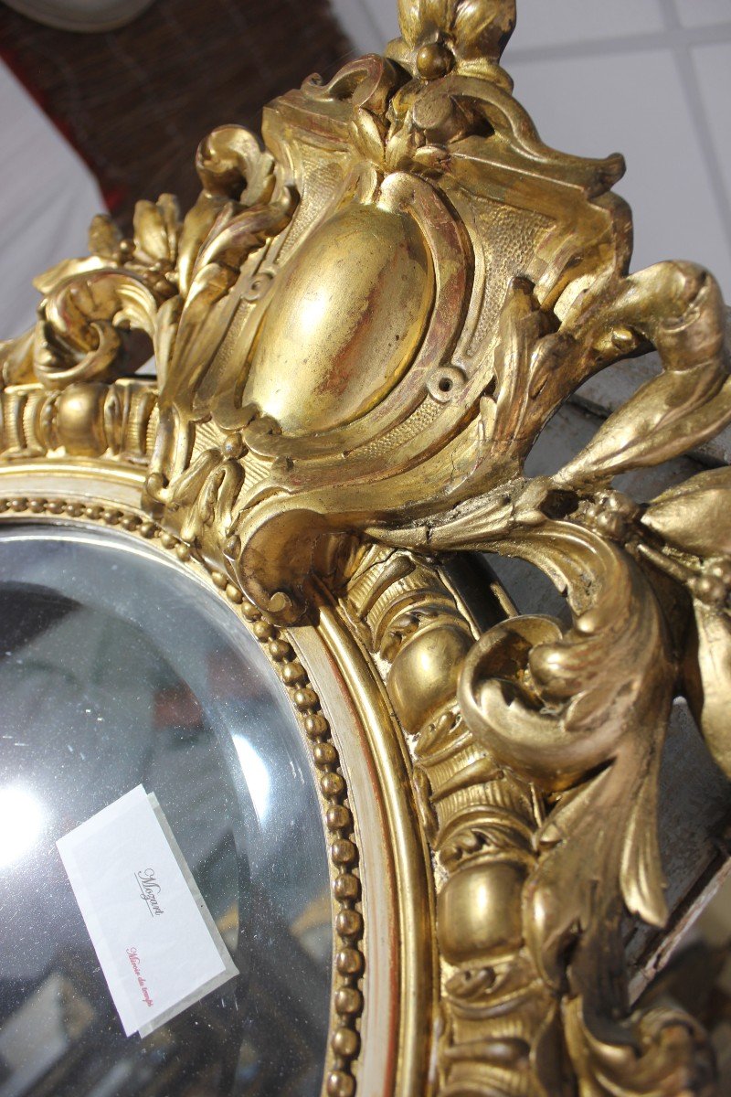 Oval Mirror Napoleon III Louis XV Style Golden 60 X 90-photo-6