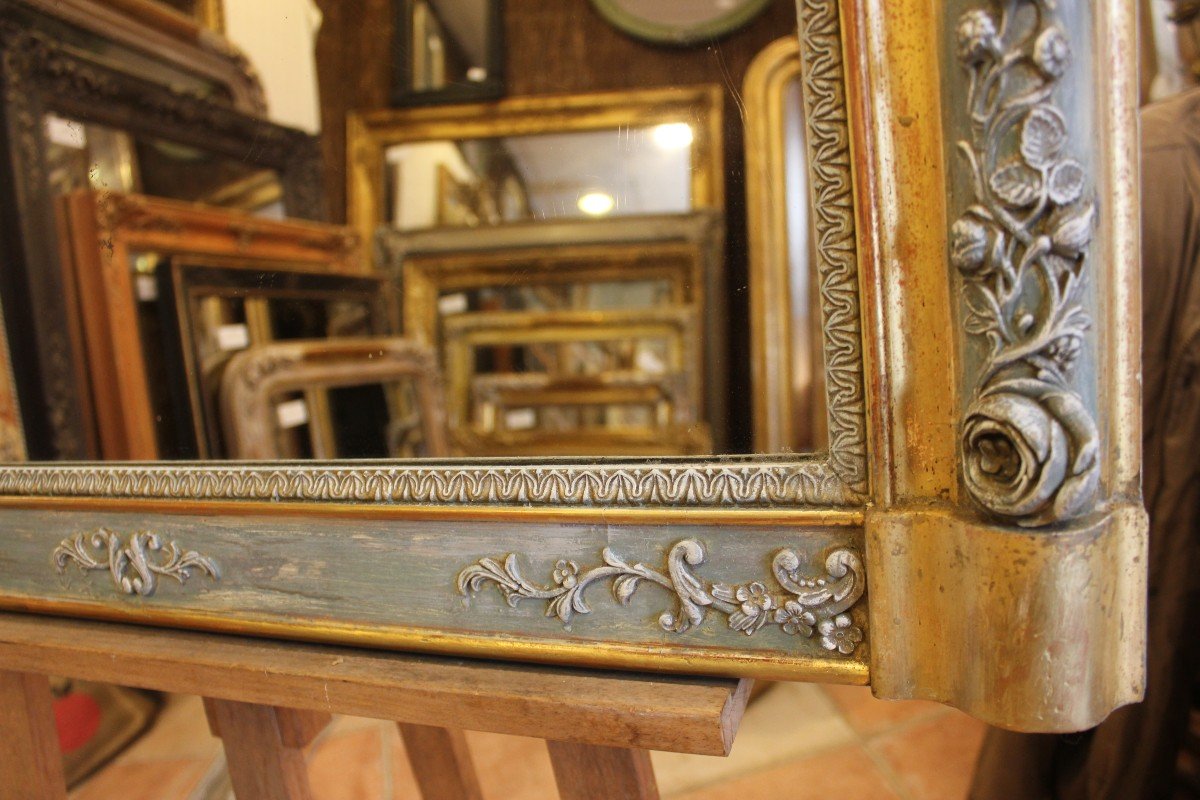 Miroir Ancien De Cheminée Feuille d'Or Et Patine 85 X 99 Cm-photo-2