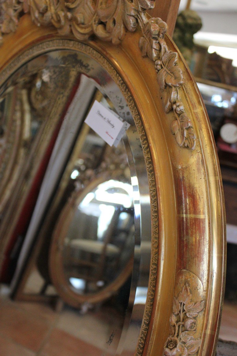 Restoration Oval Mirror, Gold Leaf, Patina, Bevelled Mercury Ice 80 X 103 Cm-photo-5