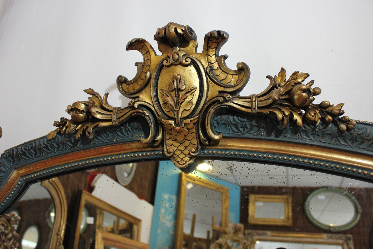 Large Old Mirror With Cherubs And Pediment, Gold Leaf And Patina 113 X 160 Cm-photo-4