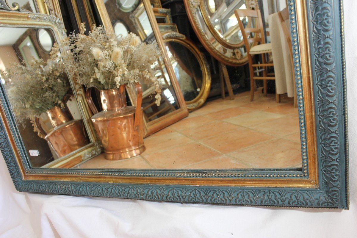 Large Old Mirror With Cherubs And Pediment, Gold Leaf And Patina 113 X 160 Cm-photo-5