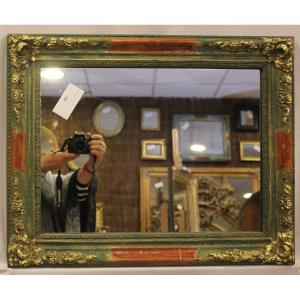 Petit Miroir Rectangle, Patine Ton Vert Et Feuille d'Or 49 X 62 Cm