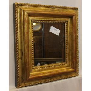 Miroir Ancien Doré Et Perlé, Format Carré, Glace Mercure 43 X47 Cm