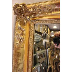 Large Antique Rectangle Gold Leaf Mirror, Flower Decor 126 X 165 Cm