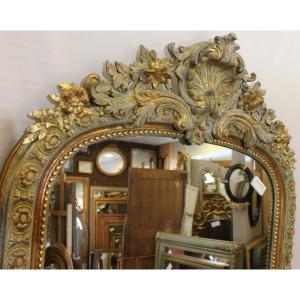 105 X 184 Cm, Grand Miroir Ancien, Feuille d'Or Et Patine