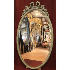  77 X 141 Cm, Grand Miroir Ovale Nœud Louis XVI, Glace Biseautée