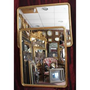 Large Pair Of Mirrors, Beaded Half Rush Molding, Gold Leaf 68 X 86 Cm