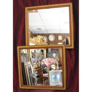 60 X 65 Cm Pair Of Rectangle Mirrors From The 1950s, Molded Oak