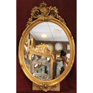 46 X 71 Cm, Louis XV Style Oval Mirror, Shell And Gilding