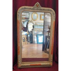 71 X 123 Cm Miroir Ancien étroit, Décors Fleurs, Glace Mercure