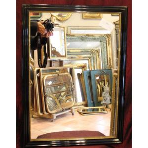 50 X 70 Cm Miroir Rectangle, Bois Laqué Noir , Filet Or, Napoléon III