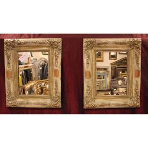 40 X 49 Cm Paire De Miroirs Rectangle Restauration, Patine Et Feuille d'Or