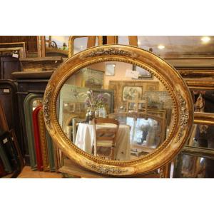 Old Restoration Oval Mirror, Gold Leaf And Patina 75 X 90