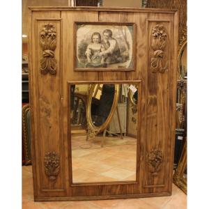Large Country Trumeau Carved Wood 132 X 176