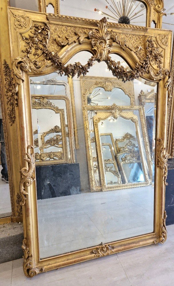 Miroir Trumeau Napoléon III glace guirlandes  biseautée 114*167 Cm
