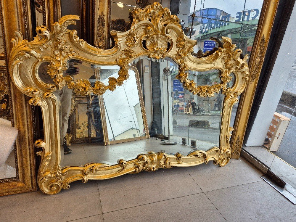 Très large miroir oiseaux guirlandes glace biseautée175/138cm-photo-4