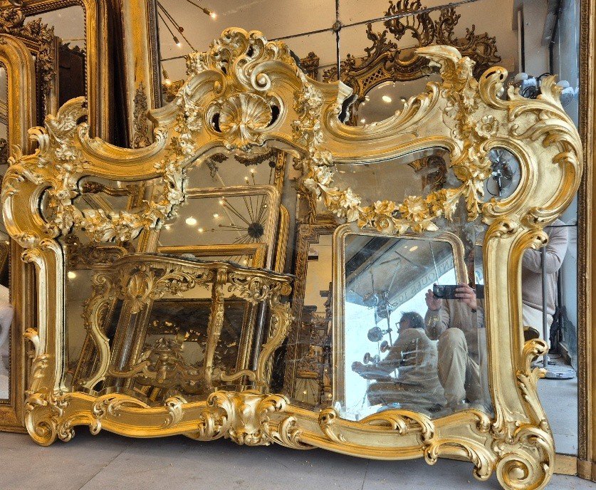 Très large miroir oiseaux guirlandes glace biseautée175/138cm