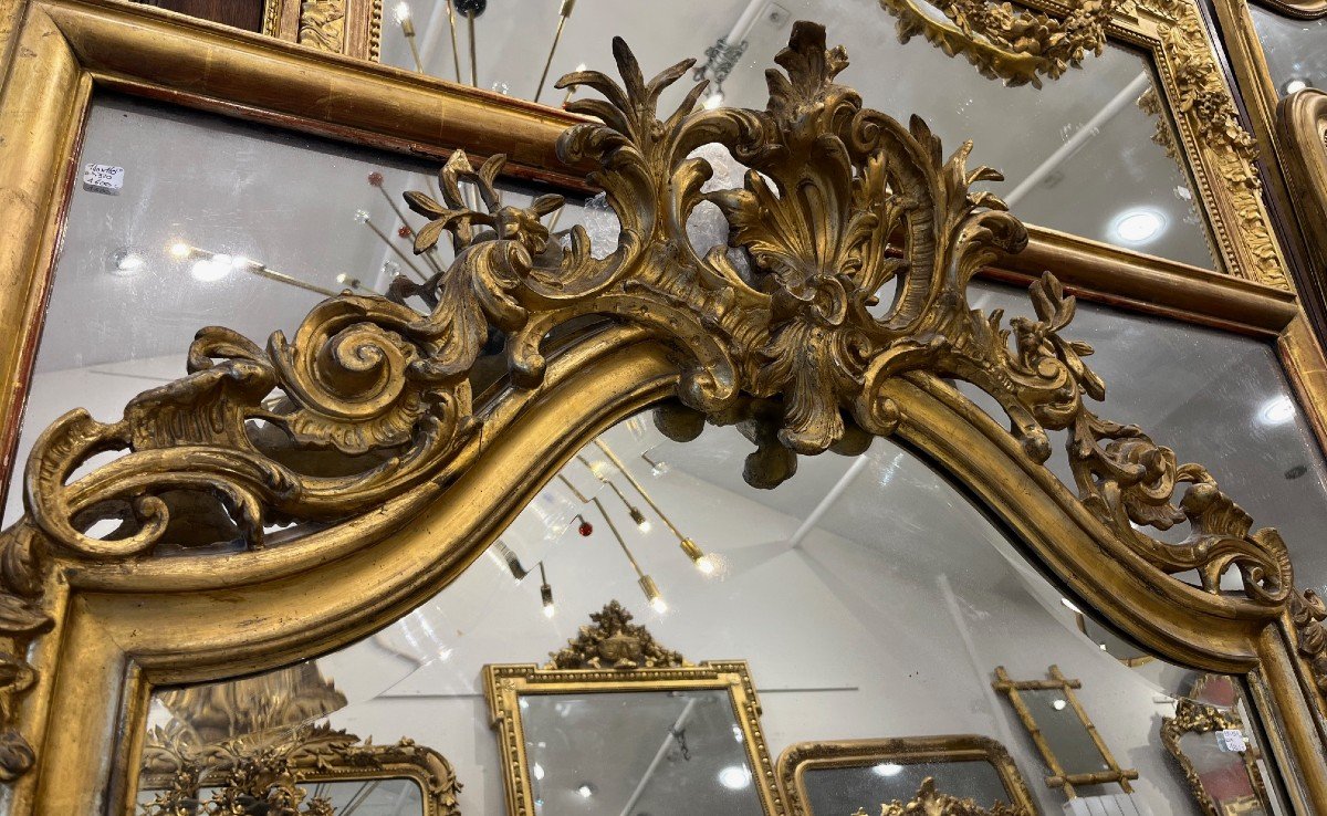 Large Louis XV Style Pediment Mirror, Napoleon III Period 110cm By 165cm -photo-4