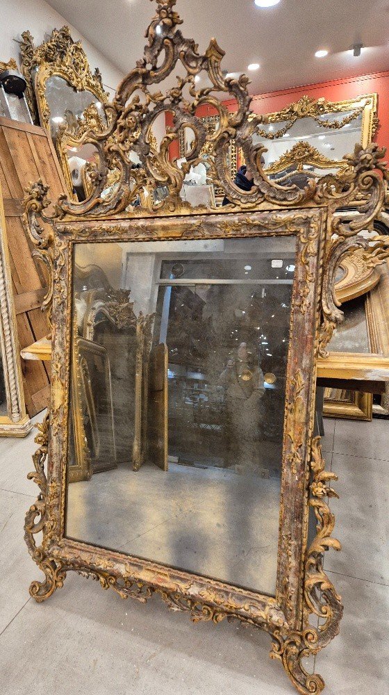 Miroir Louis XV argenté glace ancienne 90*148cm-photo-2