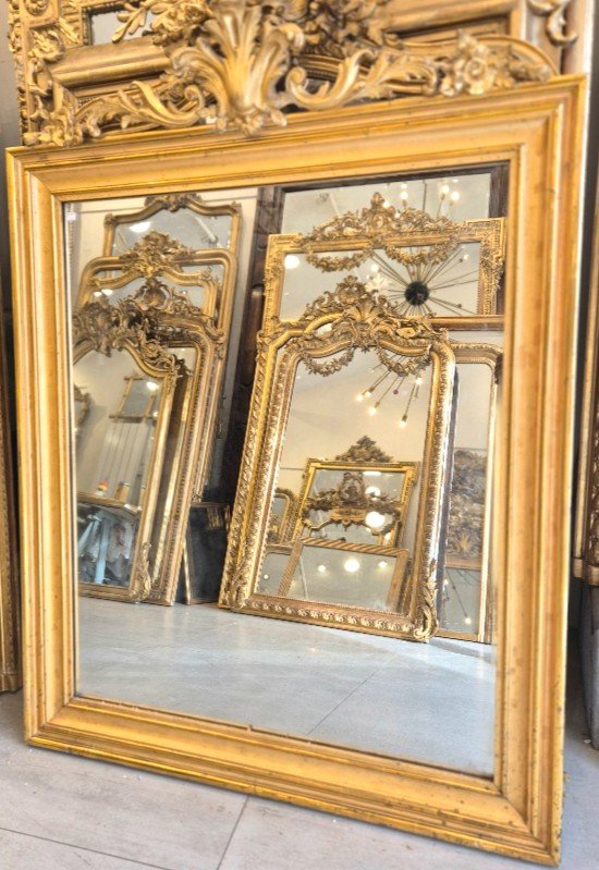 Antique Gilded Mirror With Mercury Glass Pediment 110*147cm-photo-2