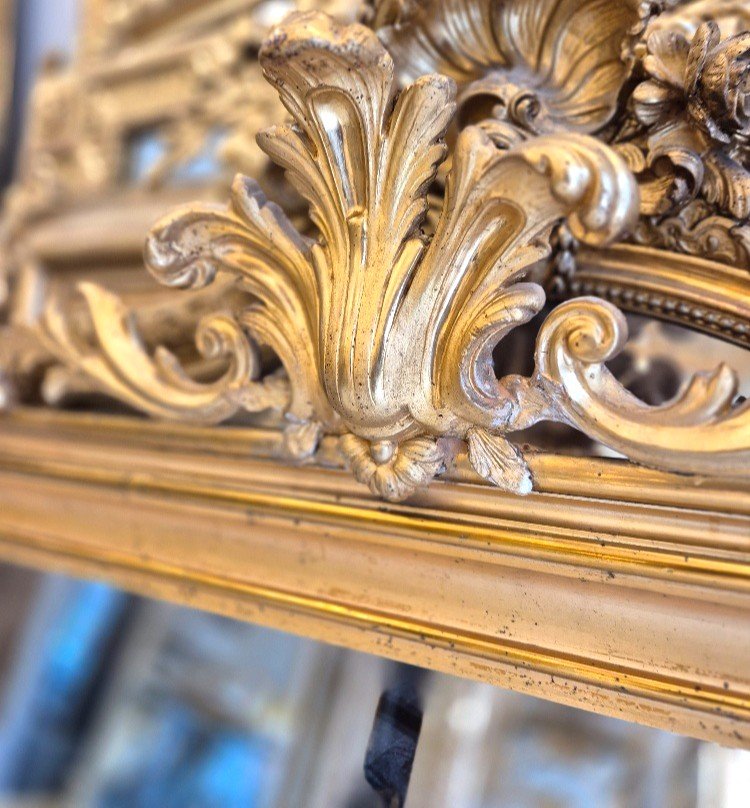 Antique Gilded Mirror With Mercury Glass Pediment 110*147cm-photo-3