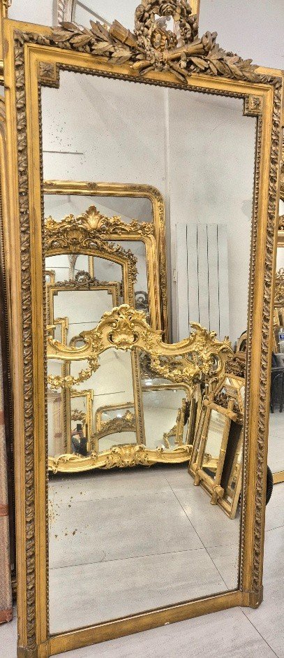 Louis XVI Mirror Between Two Windows Gilded 92*215cm-photo-2