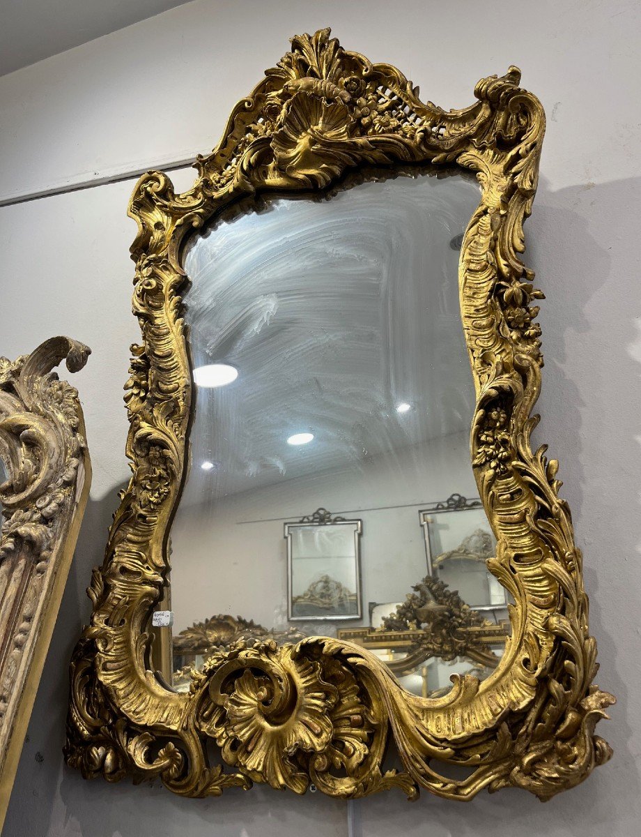 Rare Miroir Louis XV rocaille bel or 60*96cm 