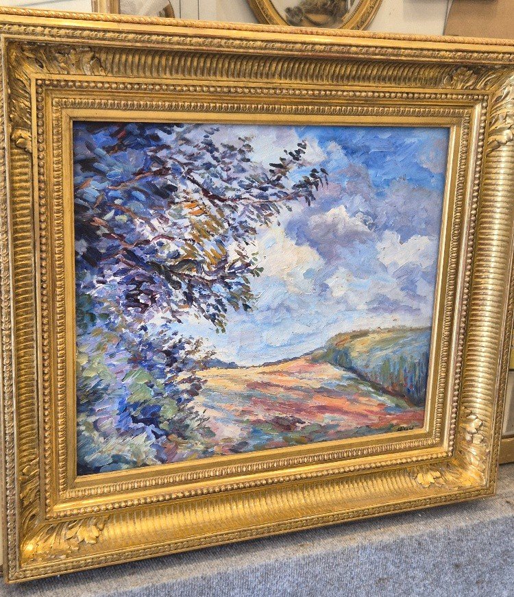 Tableau peintre Girard " Paysage d'été " 73*70 Cm